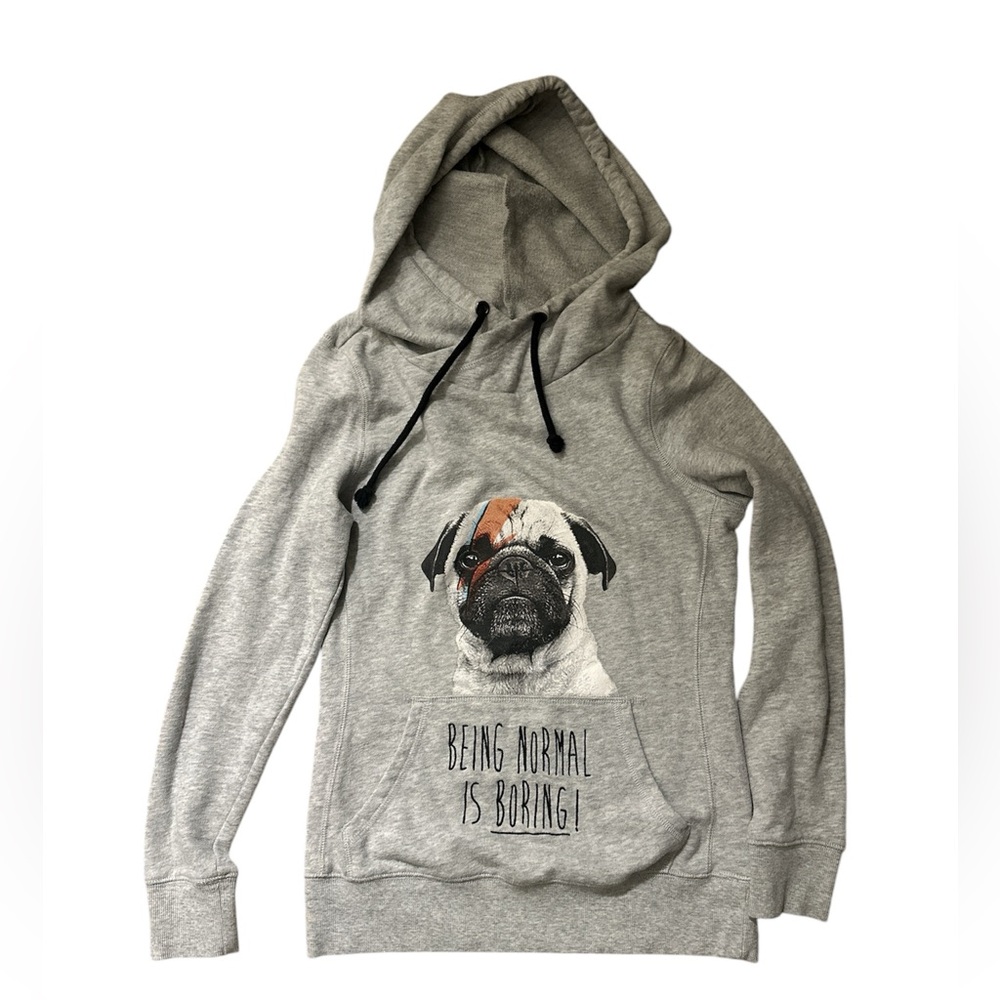 Gray hoodie of Pug “being normal is boring” size Small